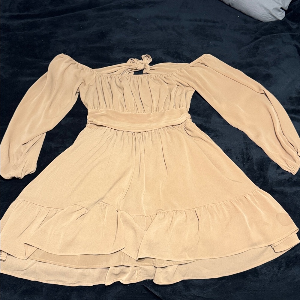 Elegant Tan Long Sleeve Dress